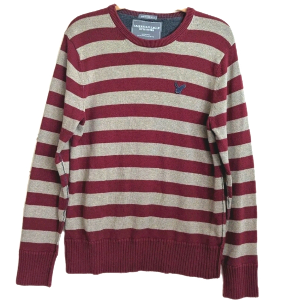 American Eagle Outfitters Sweater Vintage Fit Crew Cotton Wool Striped MENS Sz L